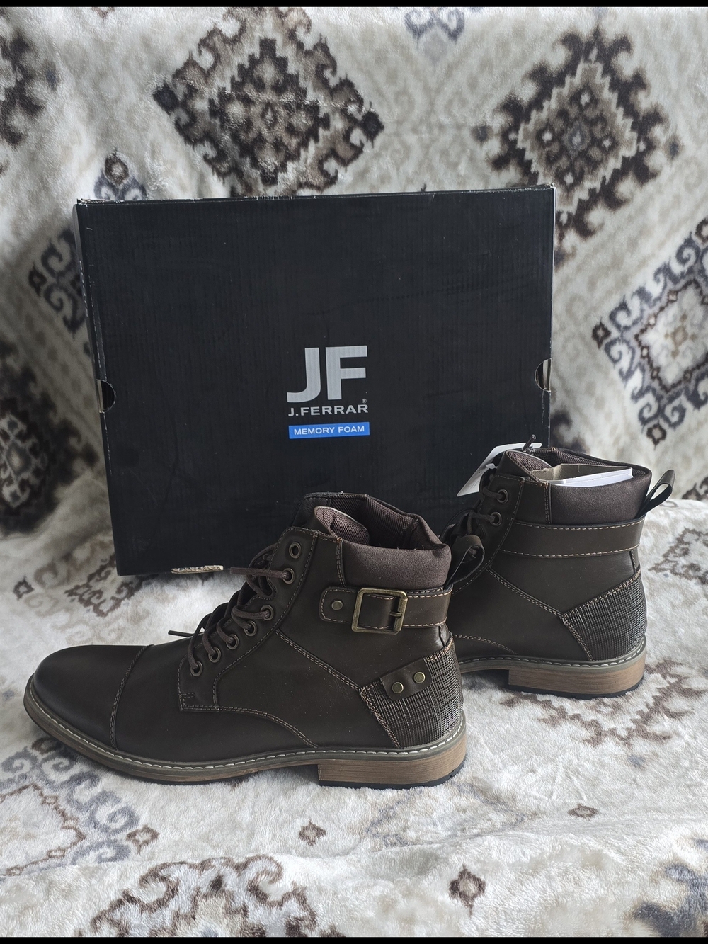 New jf j.ferrar Men's Brown Lace-Up Boots Size 9.5